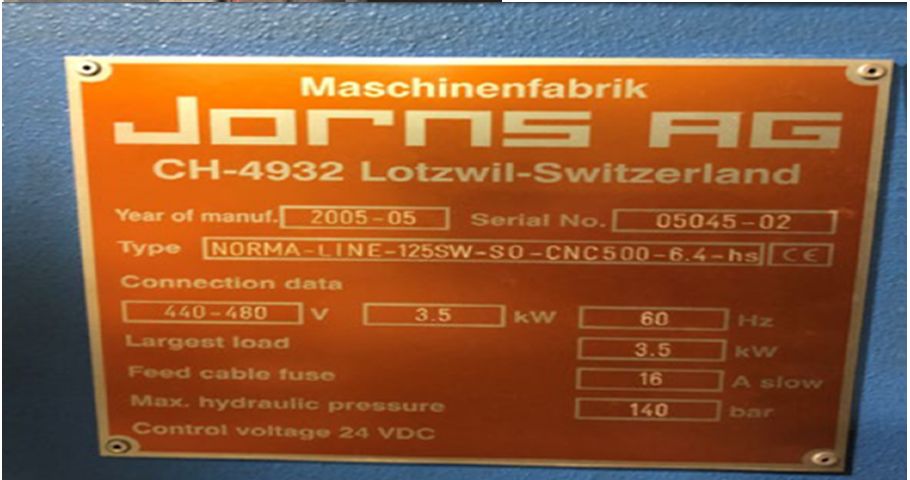 Jorns NORMA-LINE-125SW-SO-CNC500-6.4-hs, Machine ID:9215 Jorns NORMA-LINE-125SW-SO-CNC500-6.4-hs, Machine ID:9215